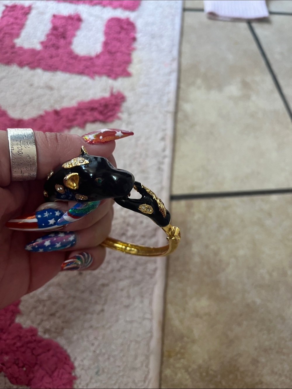 Gold and Black Panther Cuff Bracelet - Women's Fashion Jewelry